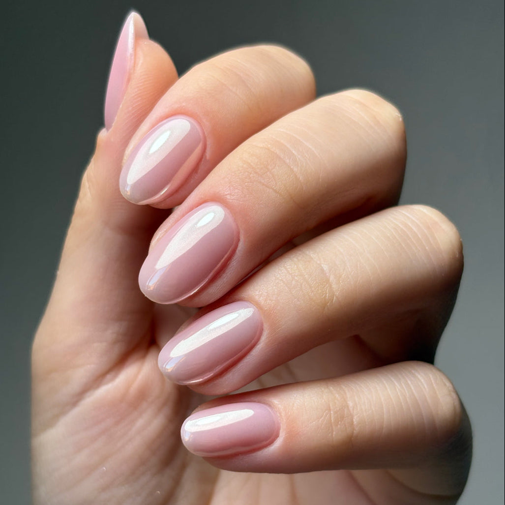 Dewdrop Chrome Powder applied over Powder Pink BUILD & BOOST